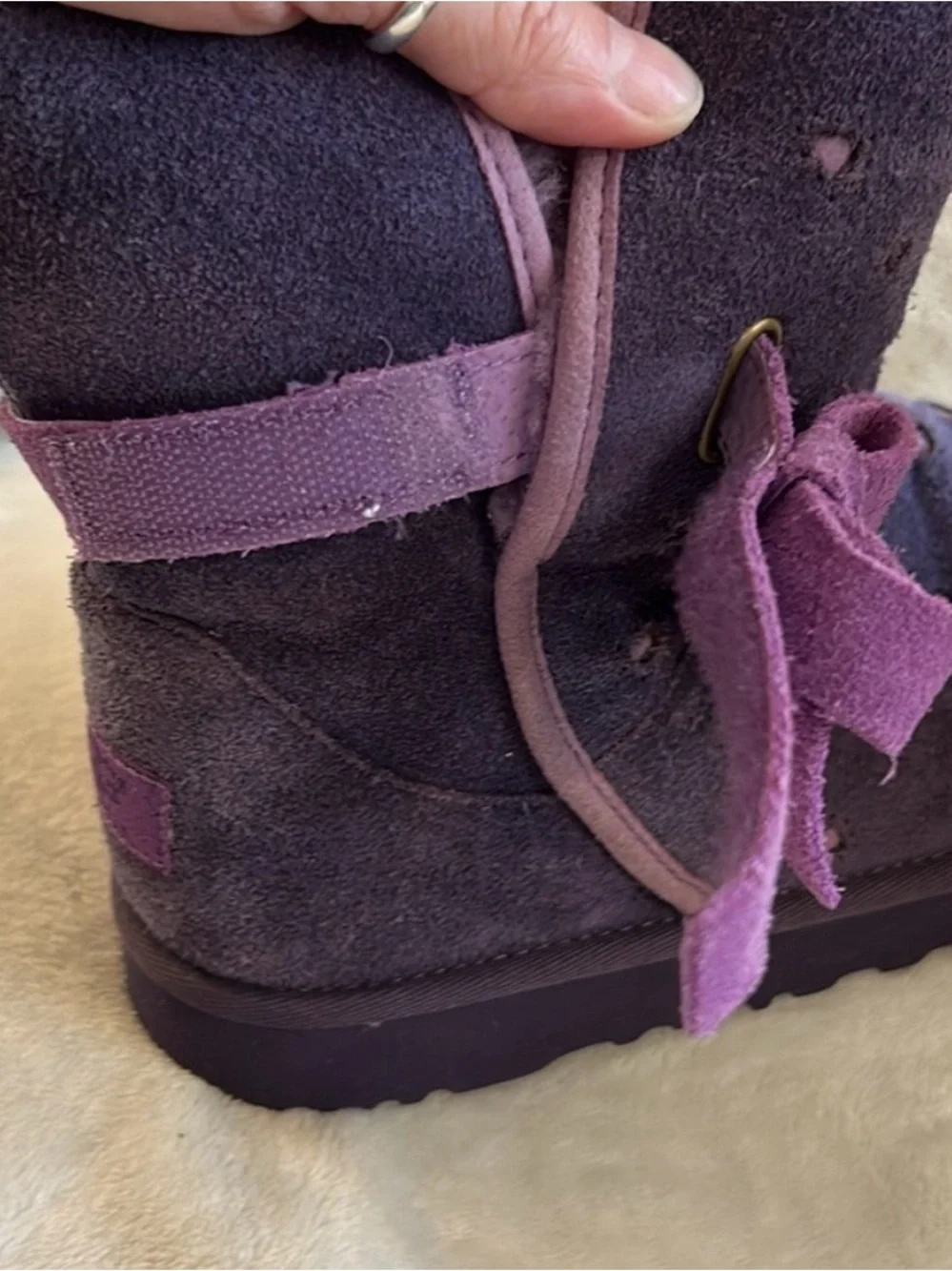 UGG Purple Suede Shearling Bow Short Boots